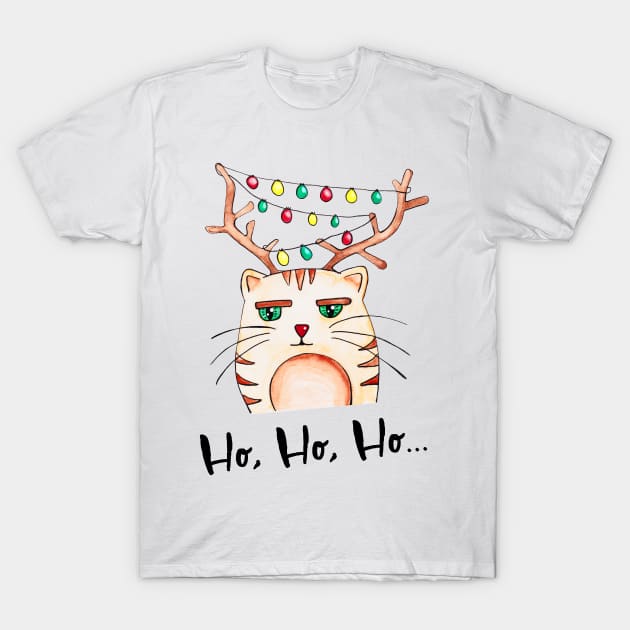 Watercolor - Mildly impressed Ho Ho Ho cat T-Shirt by Karoのkyuuto